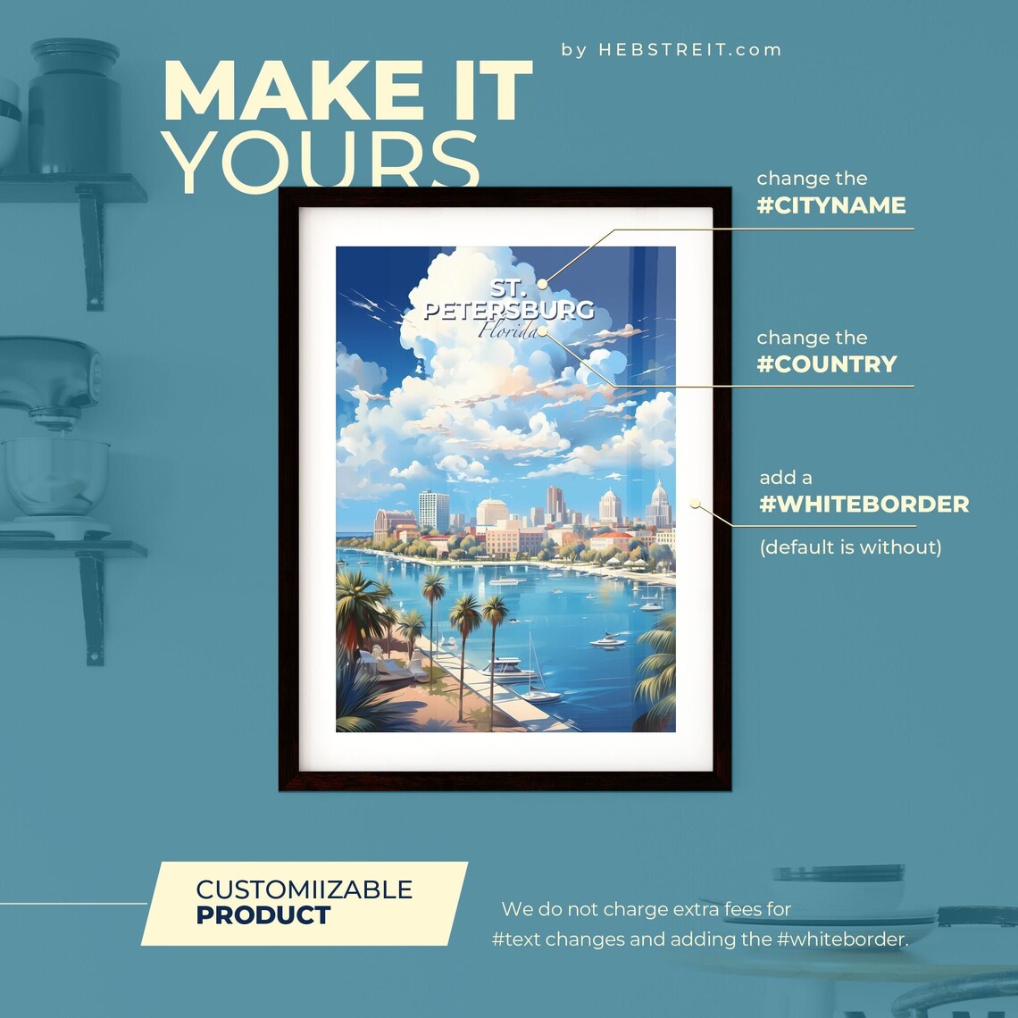 St Petersburg Florida Skyline Travel Poster With Bay Boats And Palm Trees - Image 2
