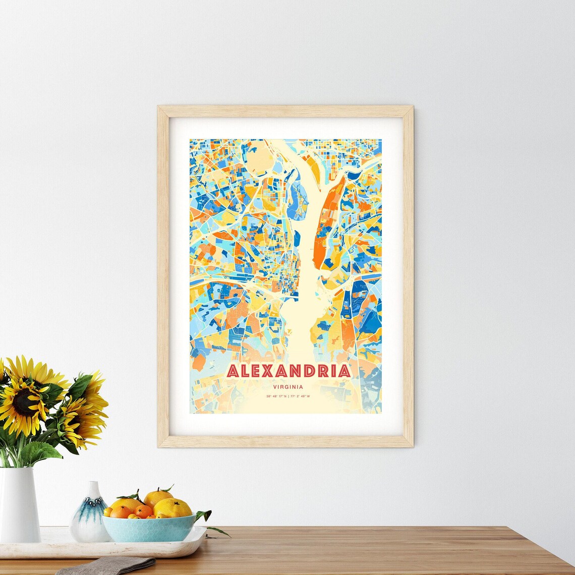 Alexandria Virginia Colorful City Map Art Poster Blue And Orange Design - Image 2