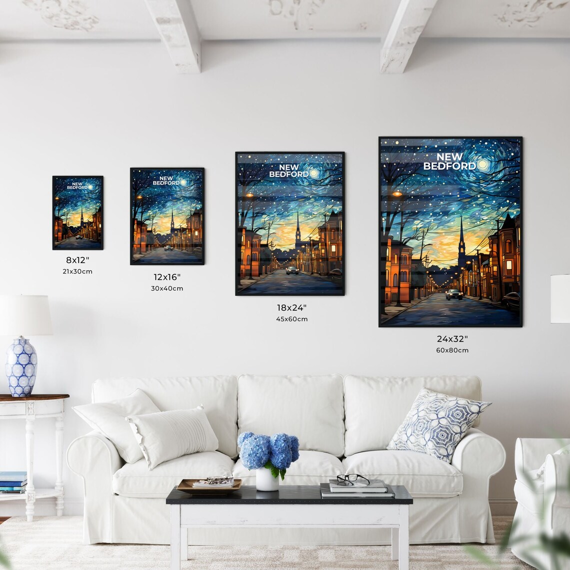 Vivid New Bedford Massachusetts Starry Night Street Art Poster - Image 3