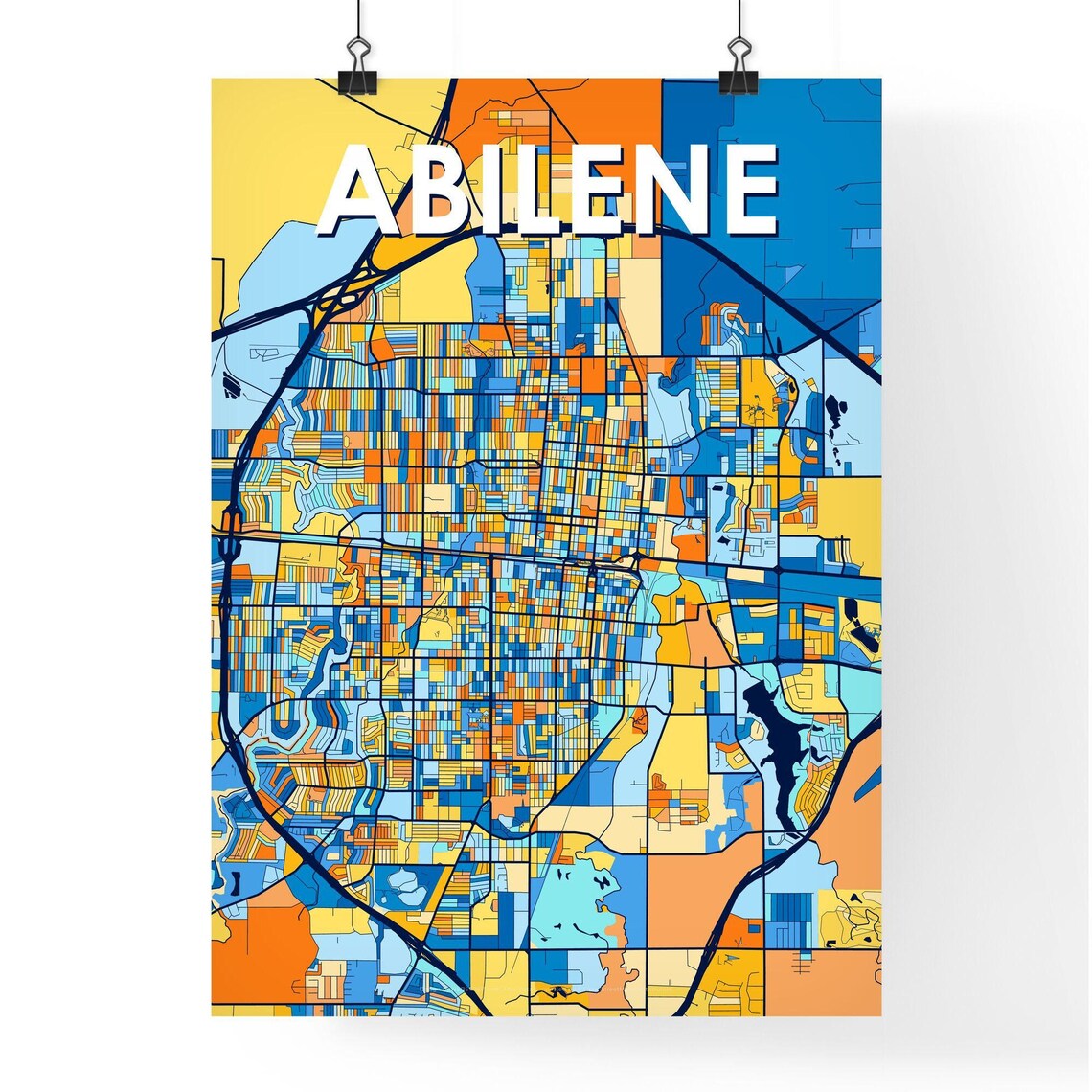 Abilene Texas Colorful Blue and Orange City Street Map Poster - Image 4