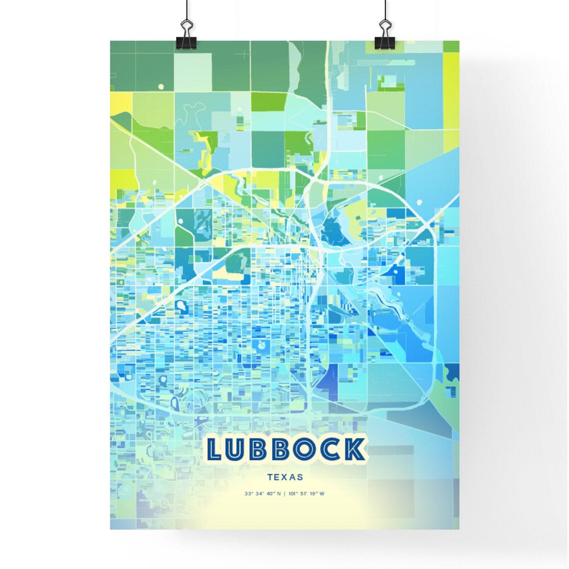 Lubbock Texas Colorful Abstract Watercolor City Street Map Art Poster - Image 3