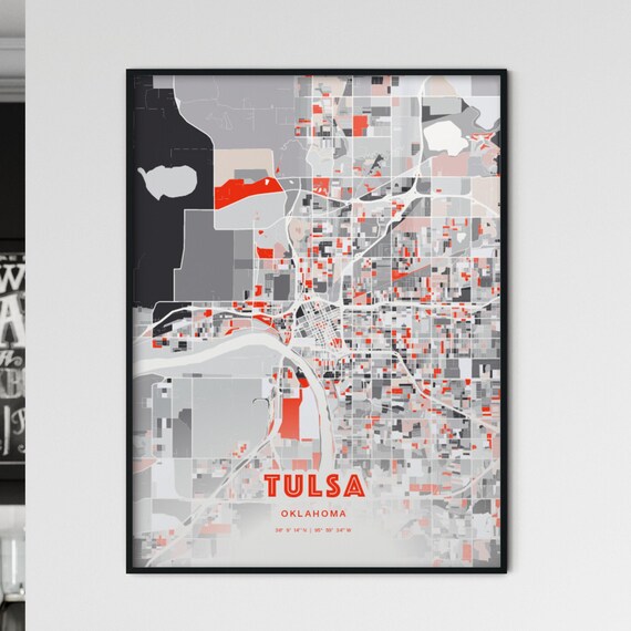 Tulsa Oklahoma Expressive Red and Black City Map Artwork Poster