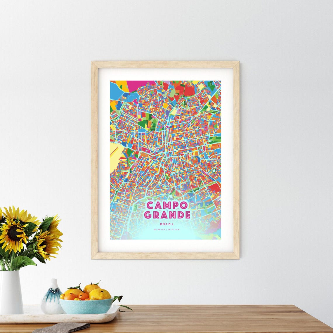 Campo Grande Brazil Crazy Colorful Mosaic City Map Art Poster - Image 2