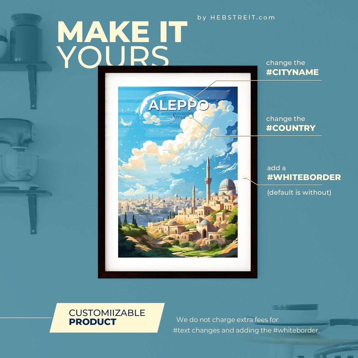 Aleppo Syria Illustrated Middle East City Skyline Travel Poster - Image 2