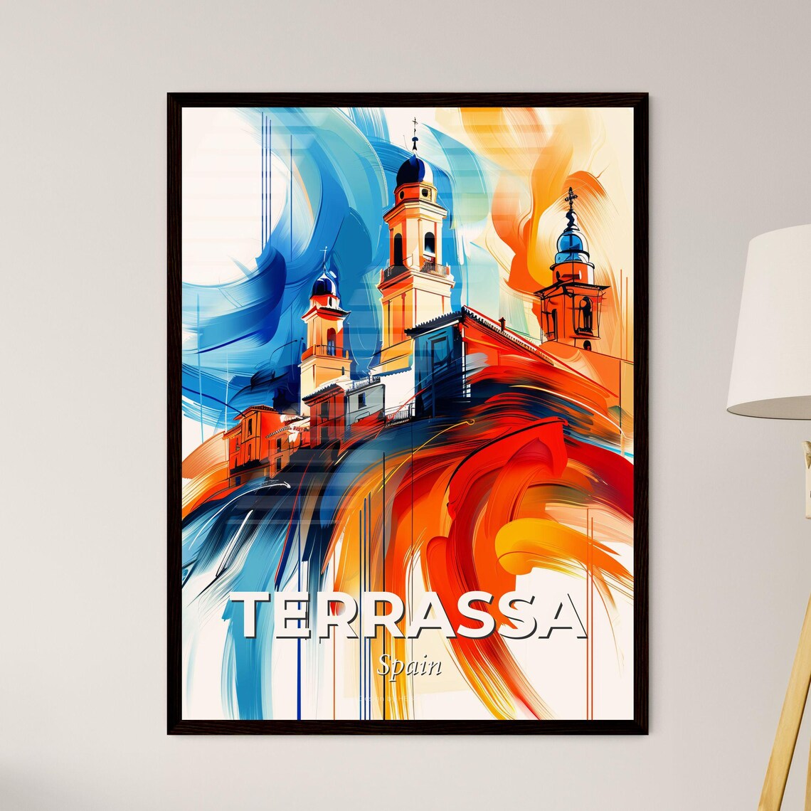Terrassa Spain Colorful City Painting Abstract Towers Art Poster