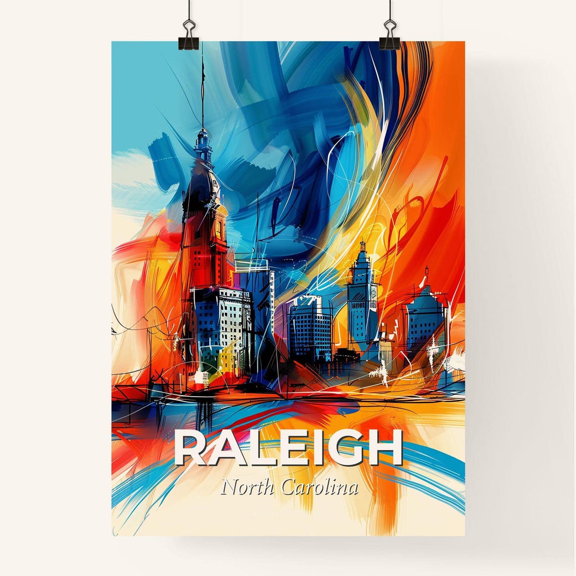 Raleigh North Carolina Colorful Abstract Capitol Skyline Poster - Image 4