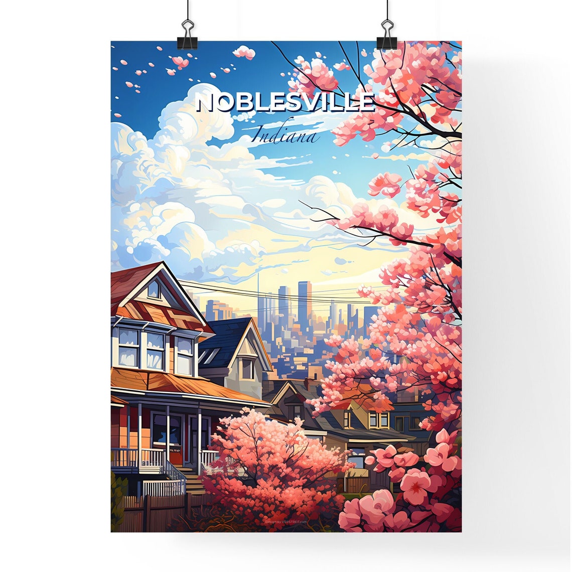 Noblesville Indiana Cherry Blossom Neighborhood City View Poster - Image 4
