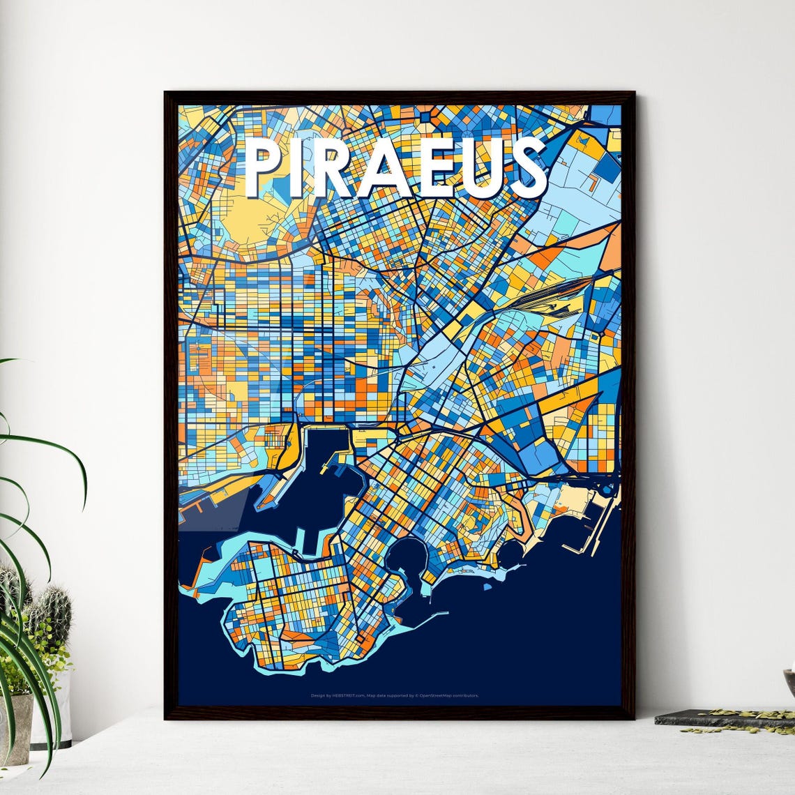 Piraeus Greece Vibrant City Map Artwork Colorful Travel Decor Poster
