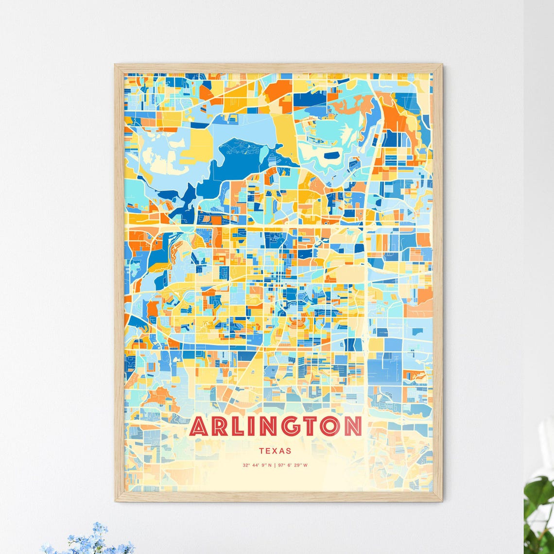 Arlington Texas Vibrant Colorful City Map Art Coordinates Poster