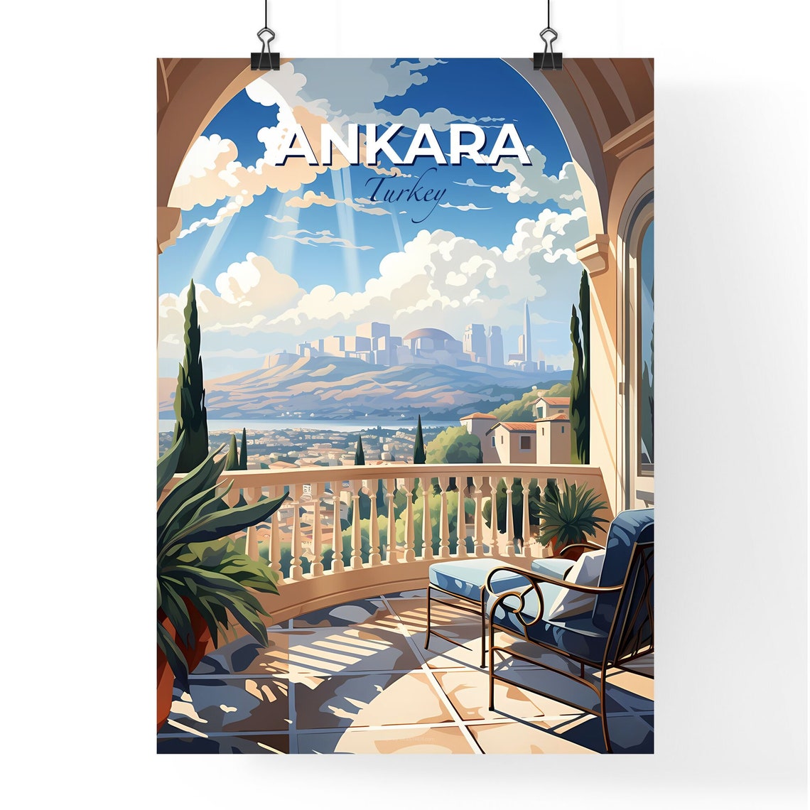 Ankara Turkey Terrace Balcony City Overlook Travel Poster Art - Image 4