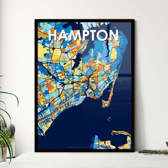 Hampton Virginia Vibrant Colorful Geometric Street Grid City Map Art Poster