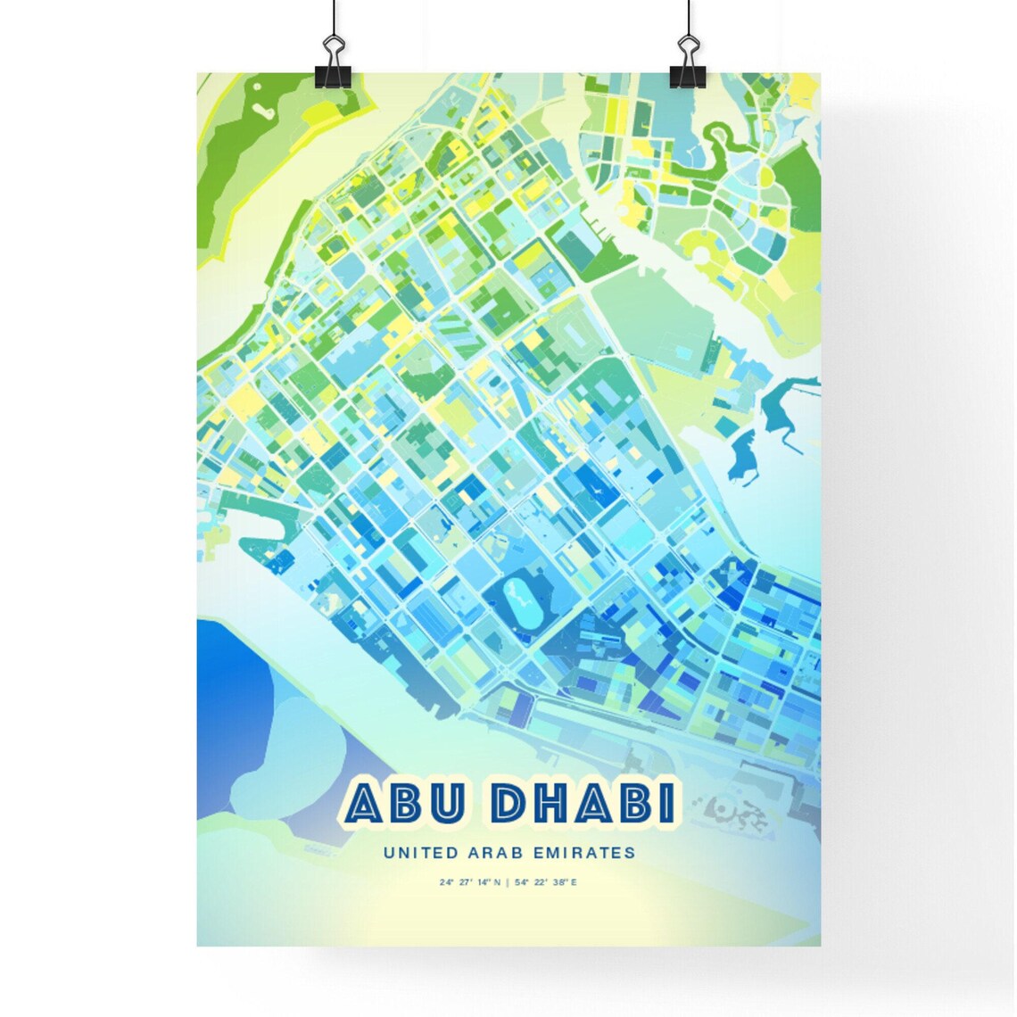 Abu Dhabi United Arab Emirates Bluish Watercolor City Map Art Poster Wall Decor - Image 3