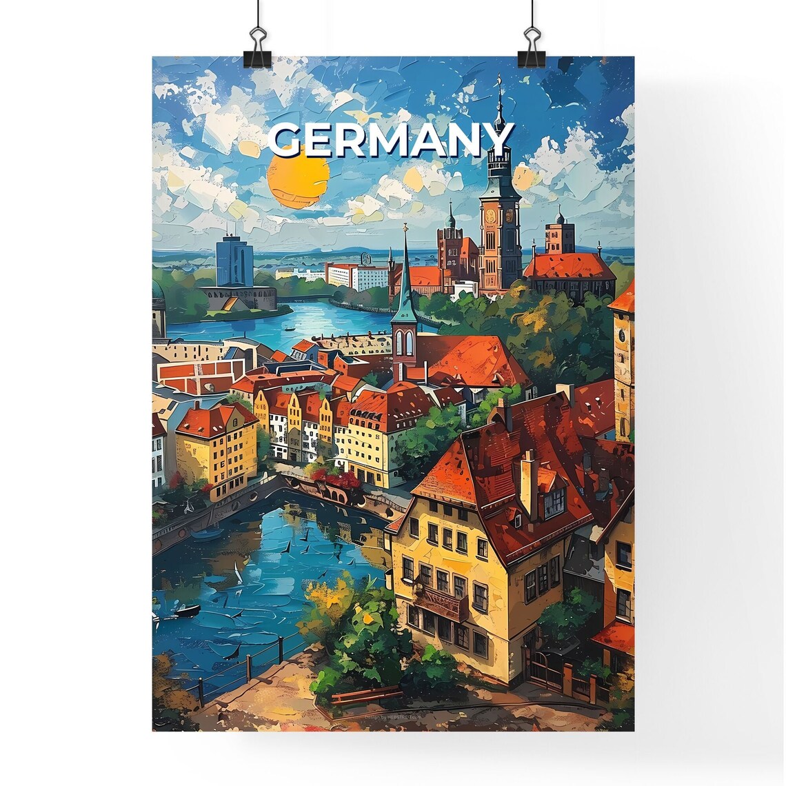 Germany Historic European Riverside Old Town Sunlit Travel Poster - Image 4