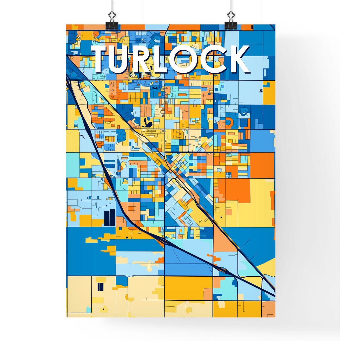 Turlock California City Map Poster Colorful Modern Wall Decor Art - Image 4