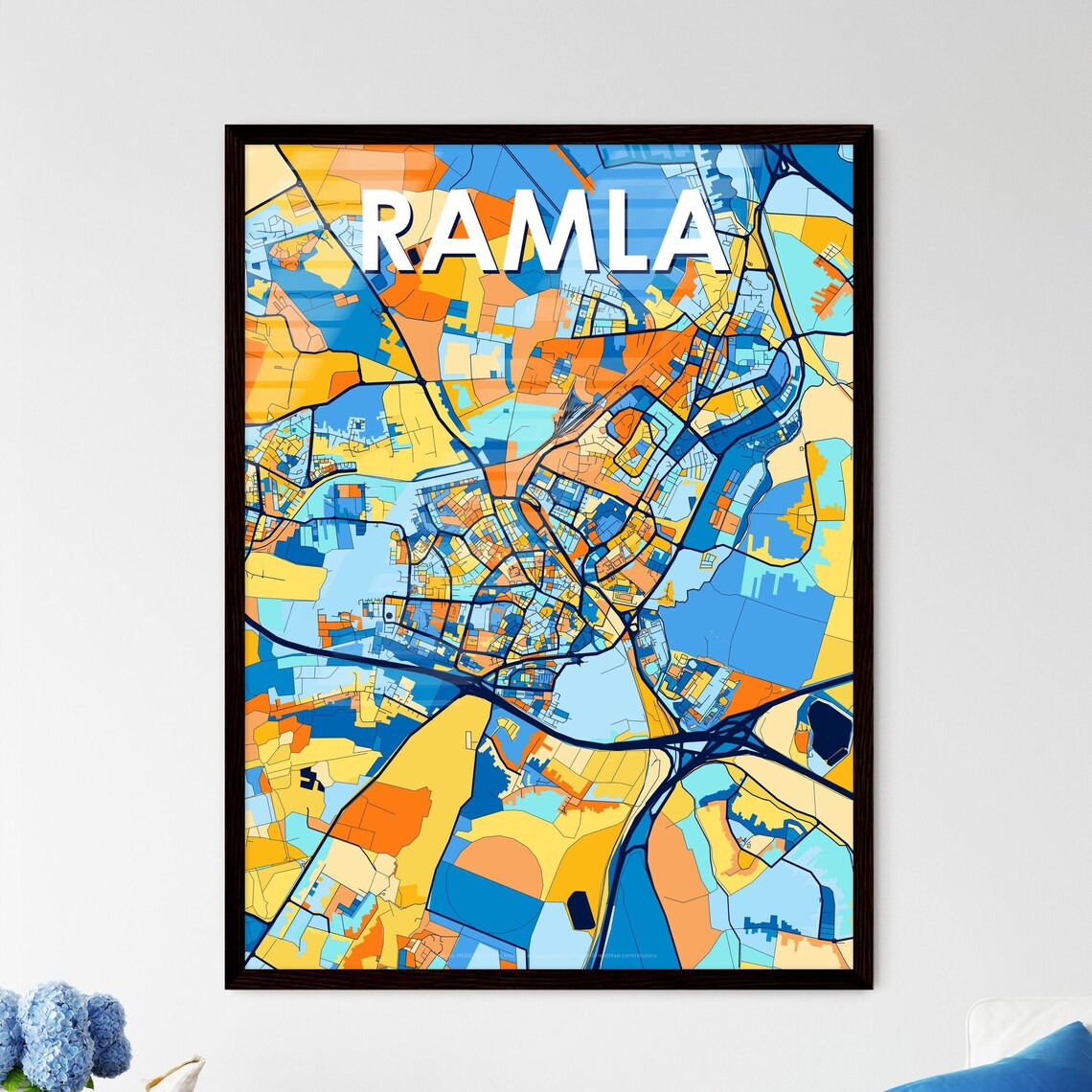 Ramla Israel Bold Colorful Vibrant City Street Map Art Poster