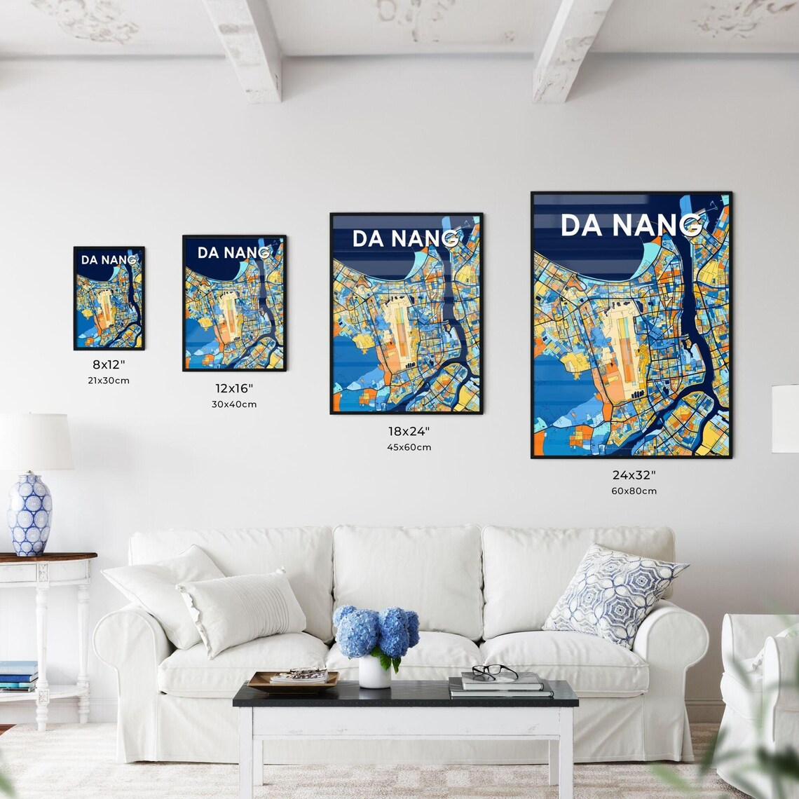 Da Nang Vietnam Bold City Map Art Poster in Navy Orange and Yellow - Image 3