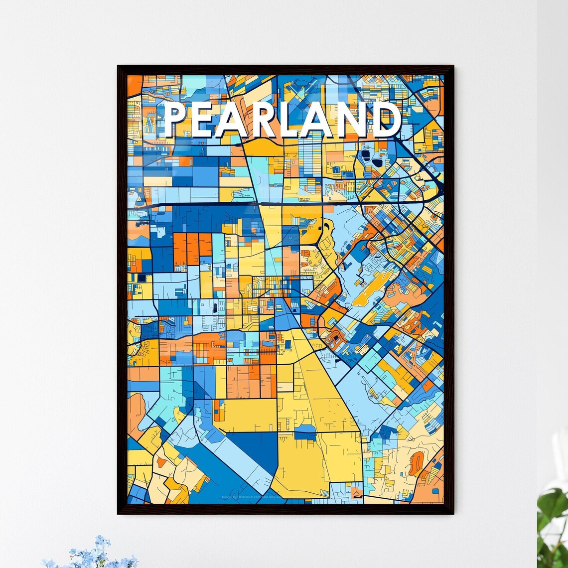 Vibrant Colorful City Map Art of Pearland Texas Poster for Home