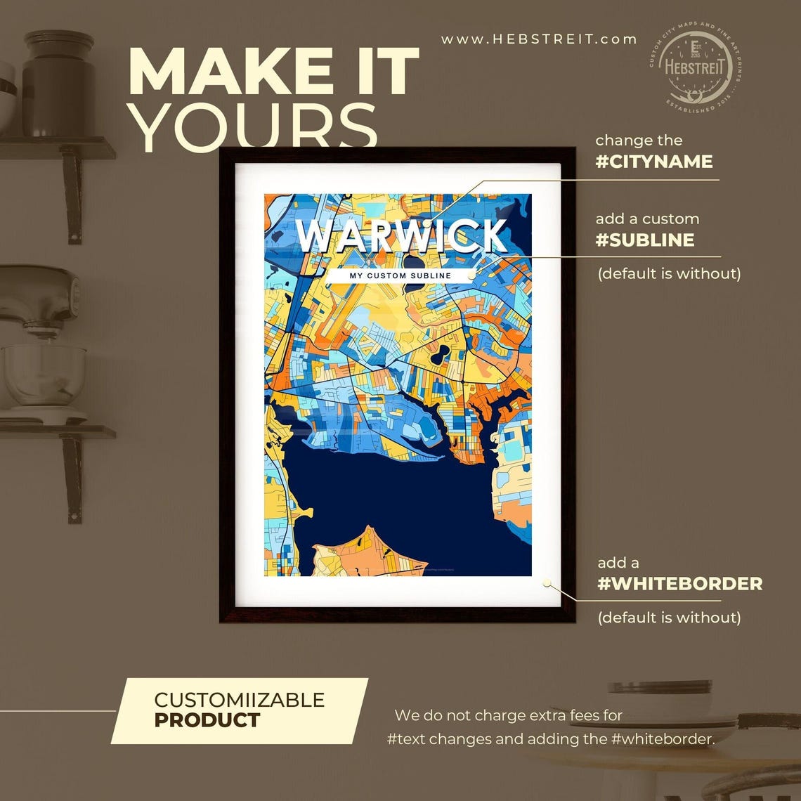 Warwick Rhode Island City Map Poster Colorful Modern Wall Decor - Image 2