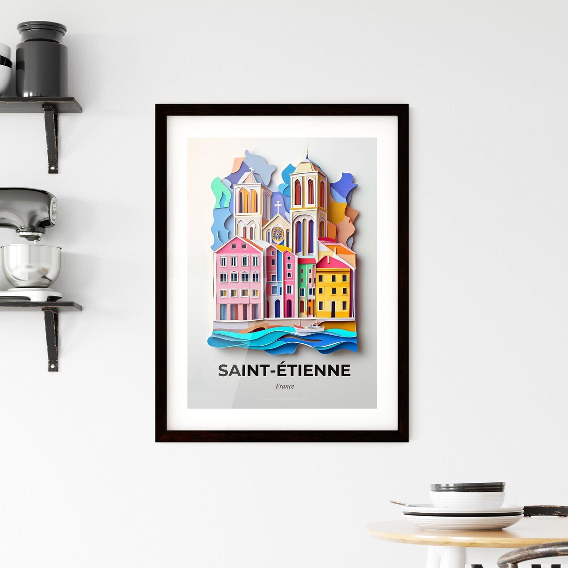 Saint-Etienne France Church Boat Papercut Harbor Travel Poster - Image 2