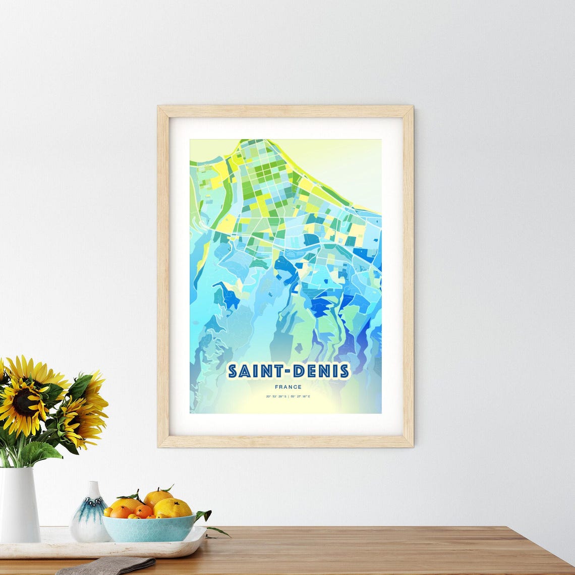 Saint-Denis France Custom Blue Green City Map Art Poster Gift - Image 3