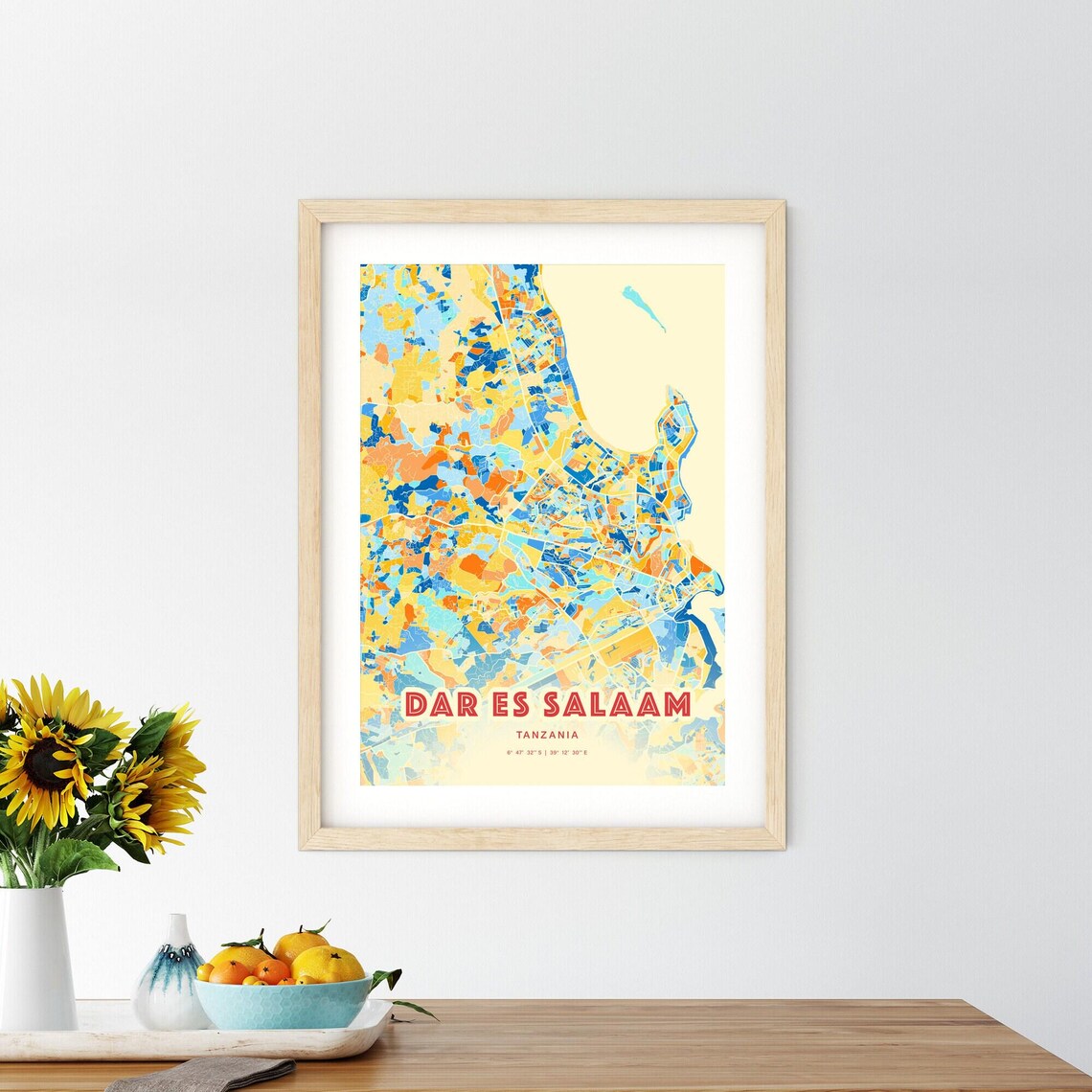 Dar Es Salaam Tanzania Blue Orange Modern City Map Art Poster - Image 2
