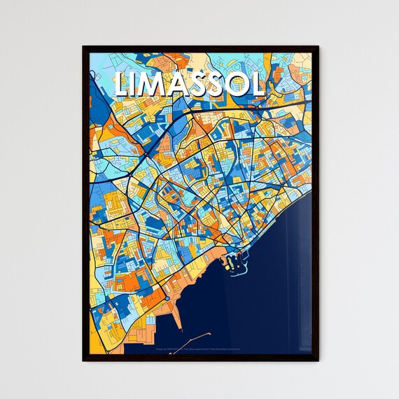 Limassol Cyprus Colorful Blue and Orange Coastal City Map Poster