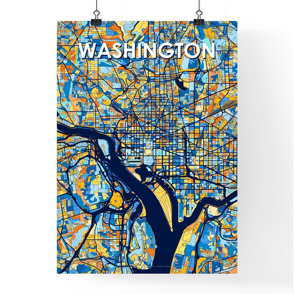 Vibrant Colorful City Map Art of Washington DC Poster for Home - Image 4