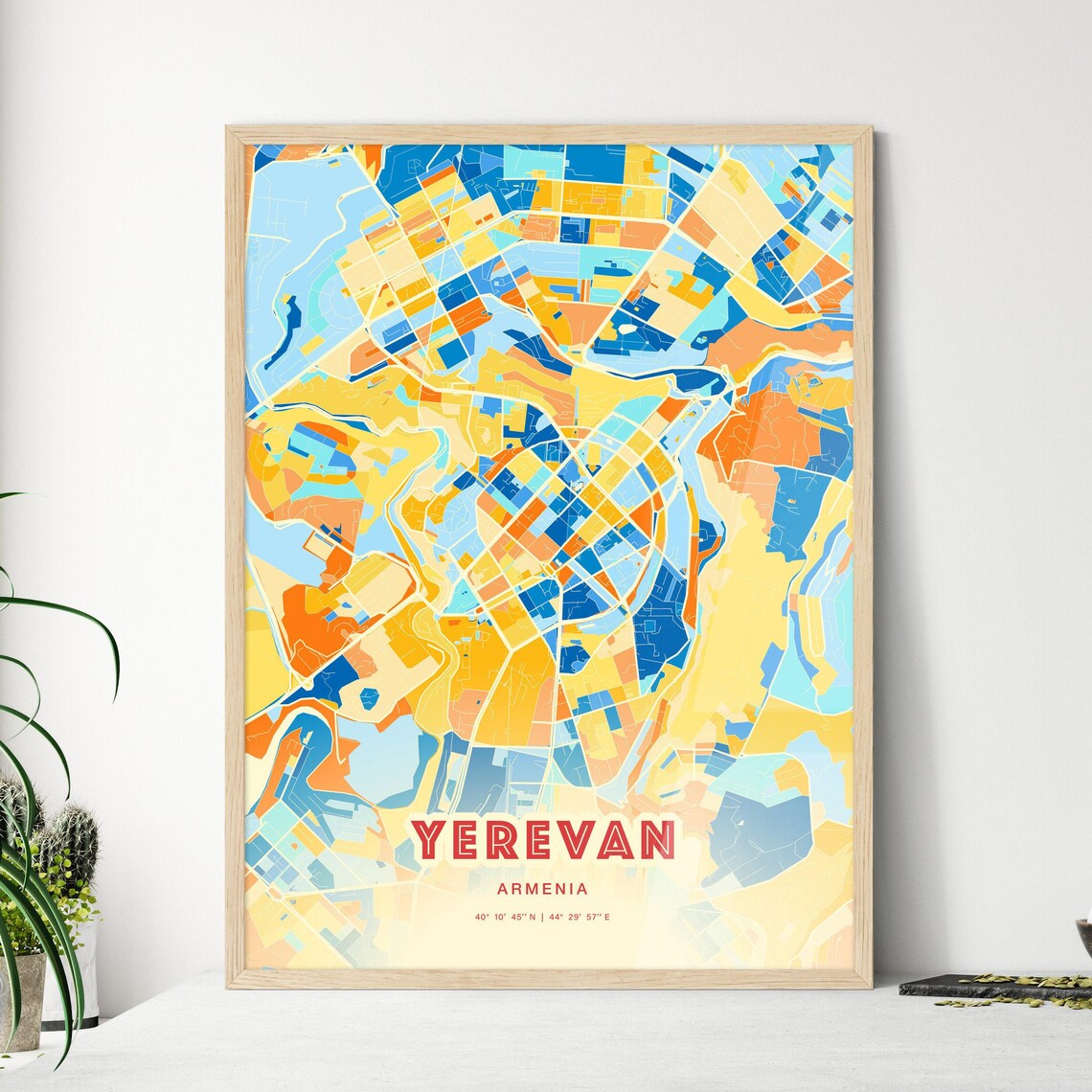 Yerevan Armenia Colorful City Map Art Poster Blue And Orange Street Design