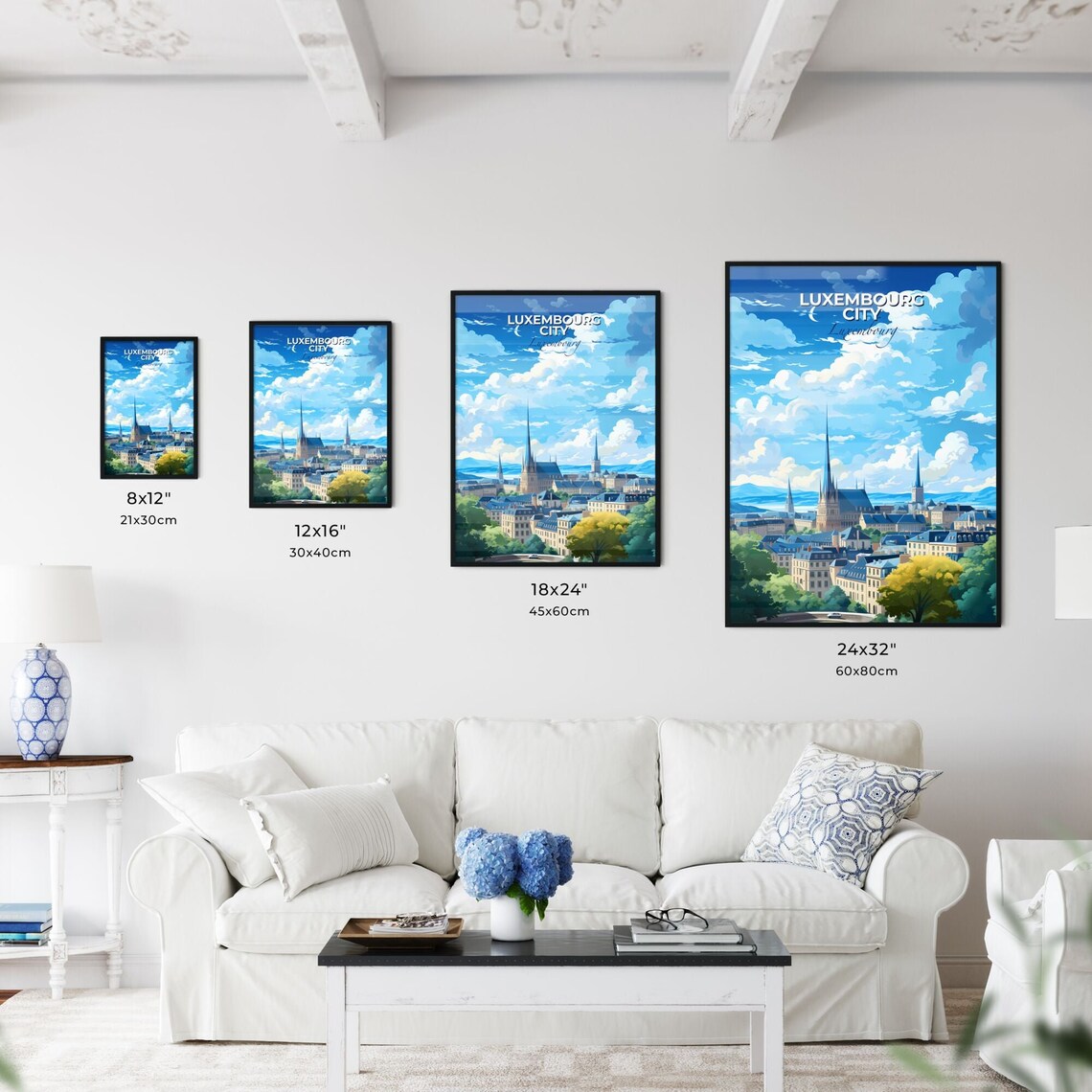 Luxembourg City Cathedral Spires Old Town Moon Travel Poster - Image 3