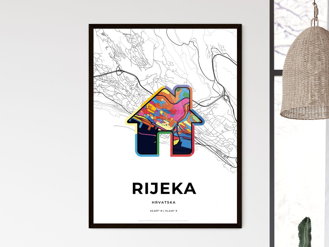 Rijeka Croatia Modern Minimalist Heart Street Map Art Poster - Image 3