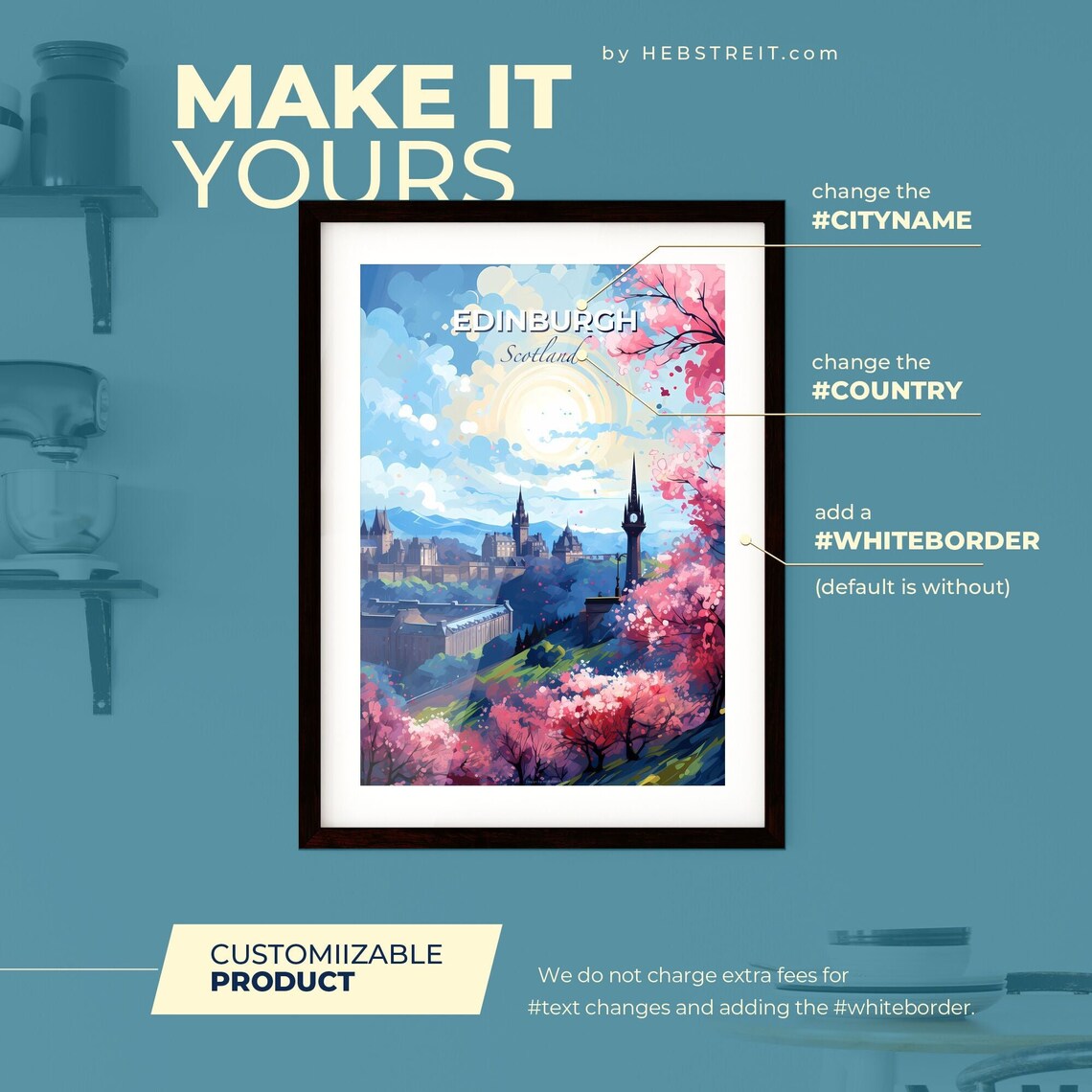 Edinburgh Scotland Castle Cherry Blossom Spring Travel Poster - Image 2