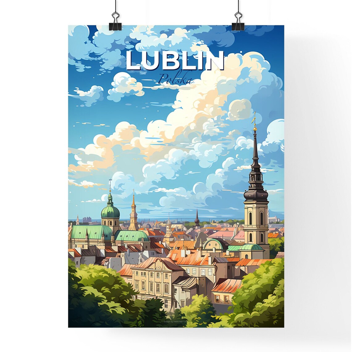 Lublin Polska Old Town Rooftops Church Spires Travel Poster Art - Image 4