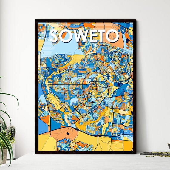 Soweto South Africa Vibrant Colorful City Map Art Print Home Decor
