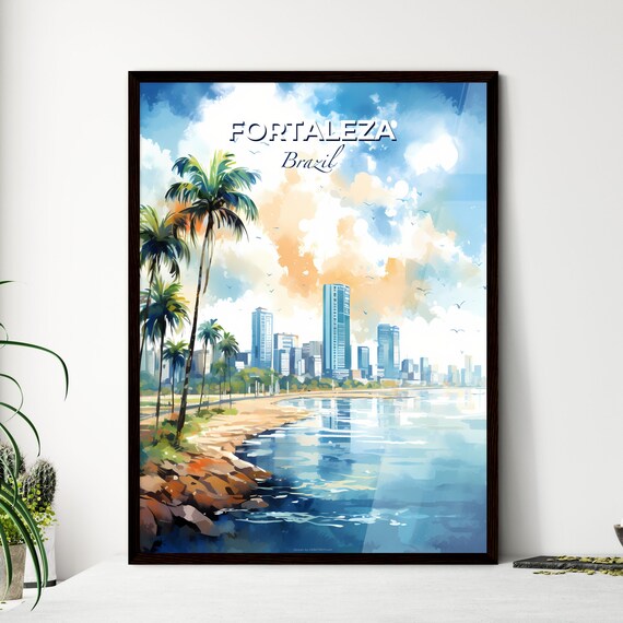 Fortaleza Brazil Sandy Beach Palms Waterfront Scenic Travel Poster