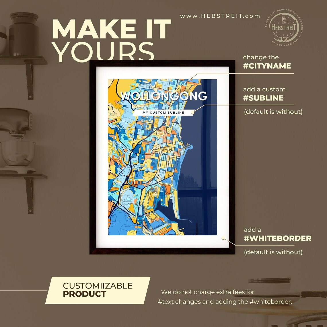 Wollongong Australia Blue Orange City Map Poster Bold Modern Street Grid Art - Image 2