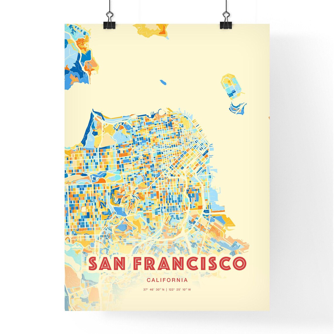 San Francisco California Blue Orange Colorful Street Map Art Poster - Image 3