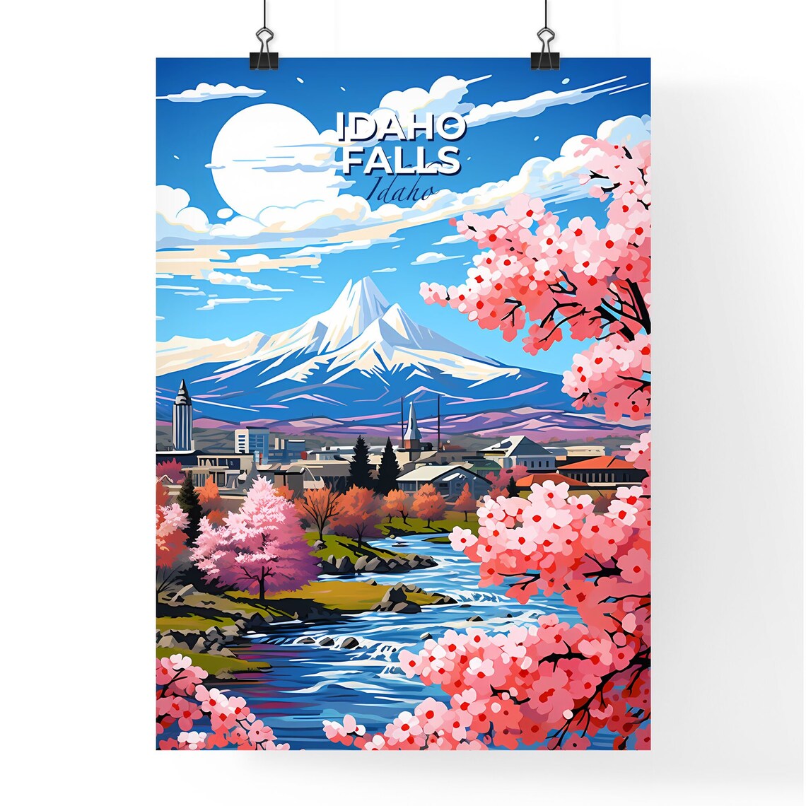 Idaho Falls Snow Capped Mountain River Rapids Travel Poster Art - Image 4