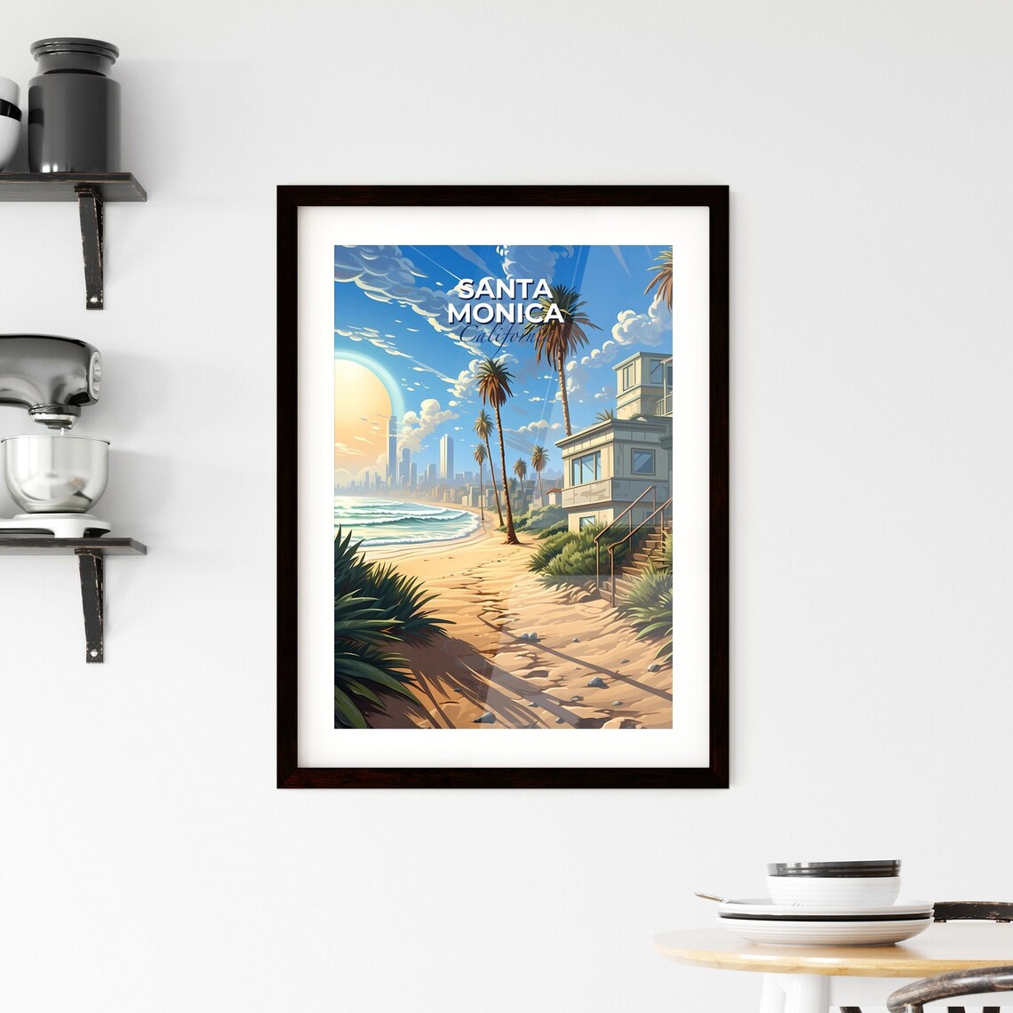 Santa Monica California Beach Palms Ocean Sunrise Travel Poster - Image 2