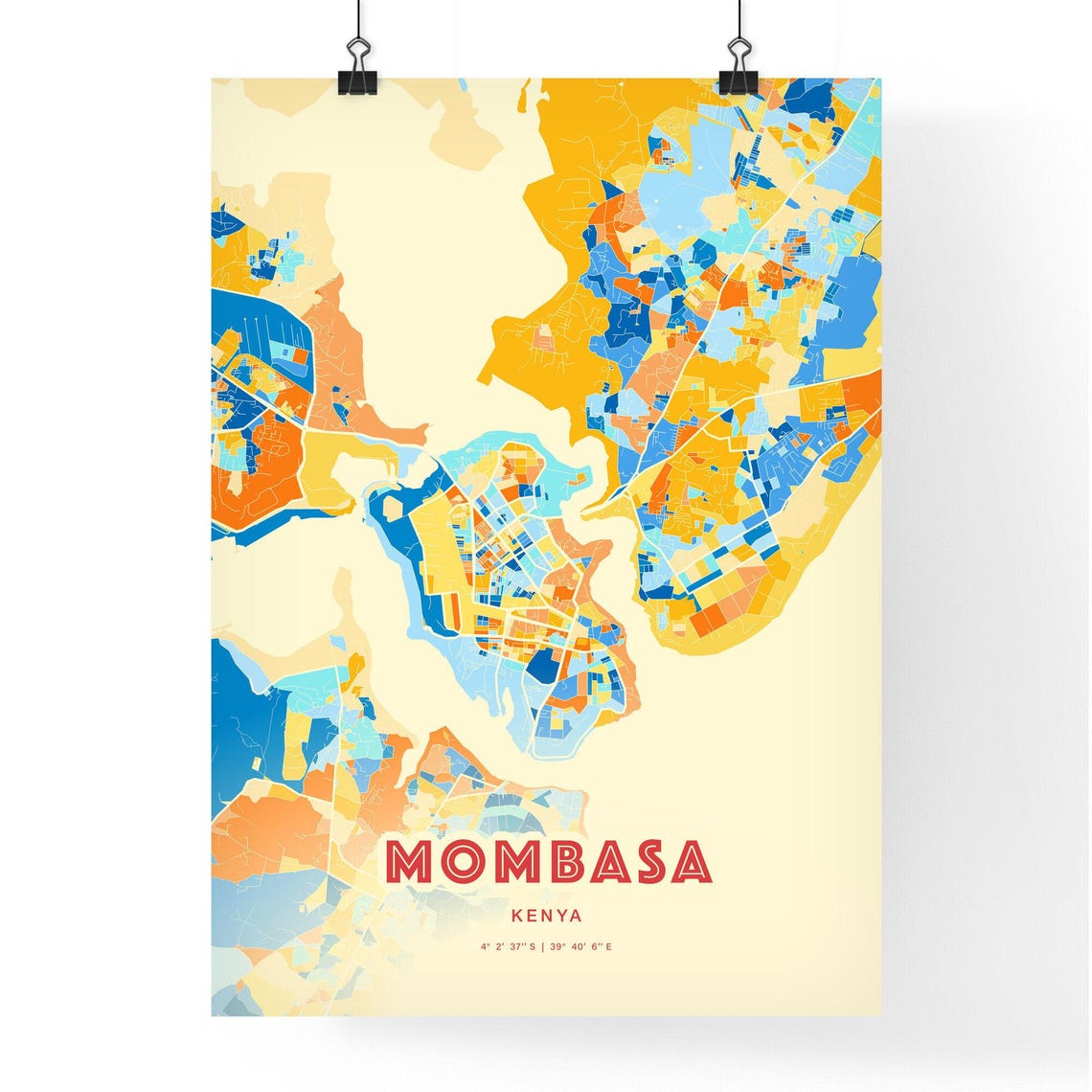 Mombasa Kenya City Map Blue Orange Street Map Poster Africa Gift - Image 3