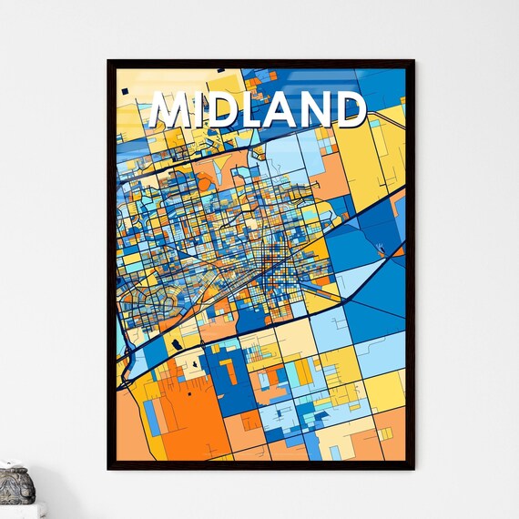 Midland Texas Vibrant Colorful Geometric Street Grid City Map Art Poster