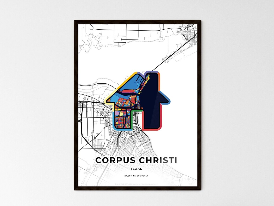 Corpus Christi Texas Minimal City Map Colorful Heart Icon Art Poster - Image 3