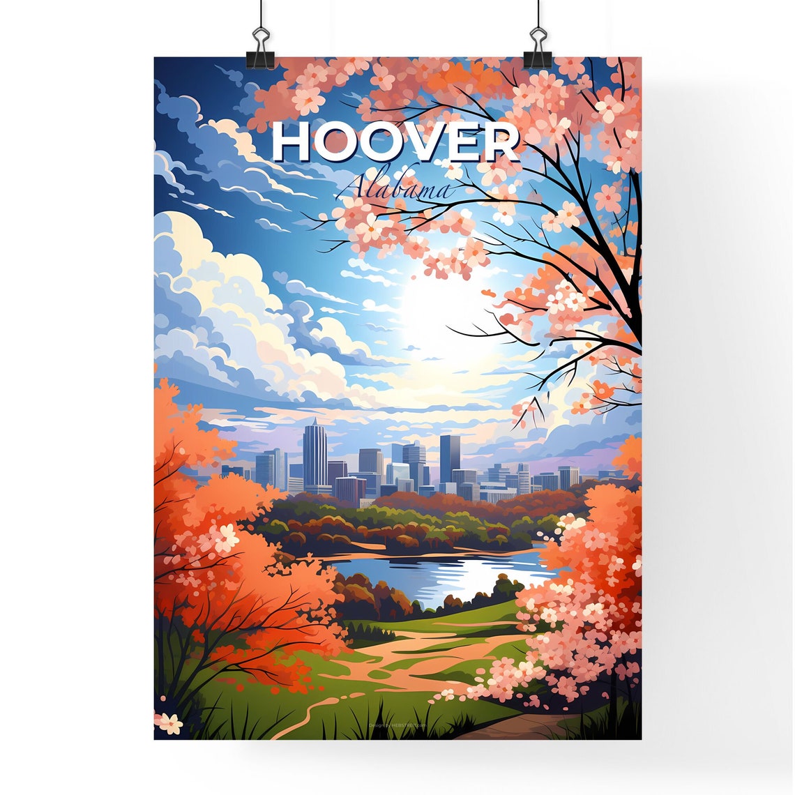 Hoover Alabama Sunset Skyline Lake Blossom Trees Travel Poster - Image 4