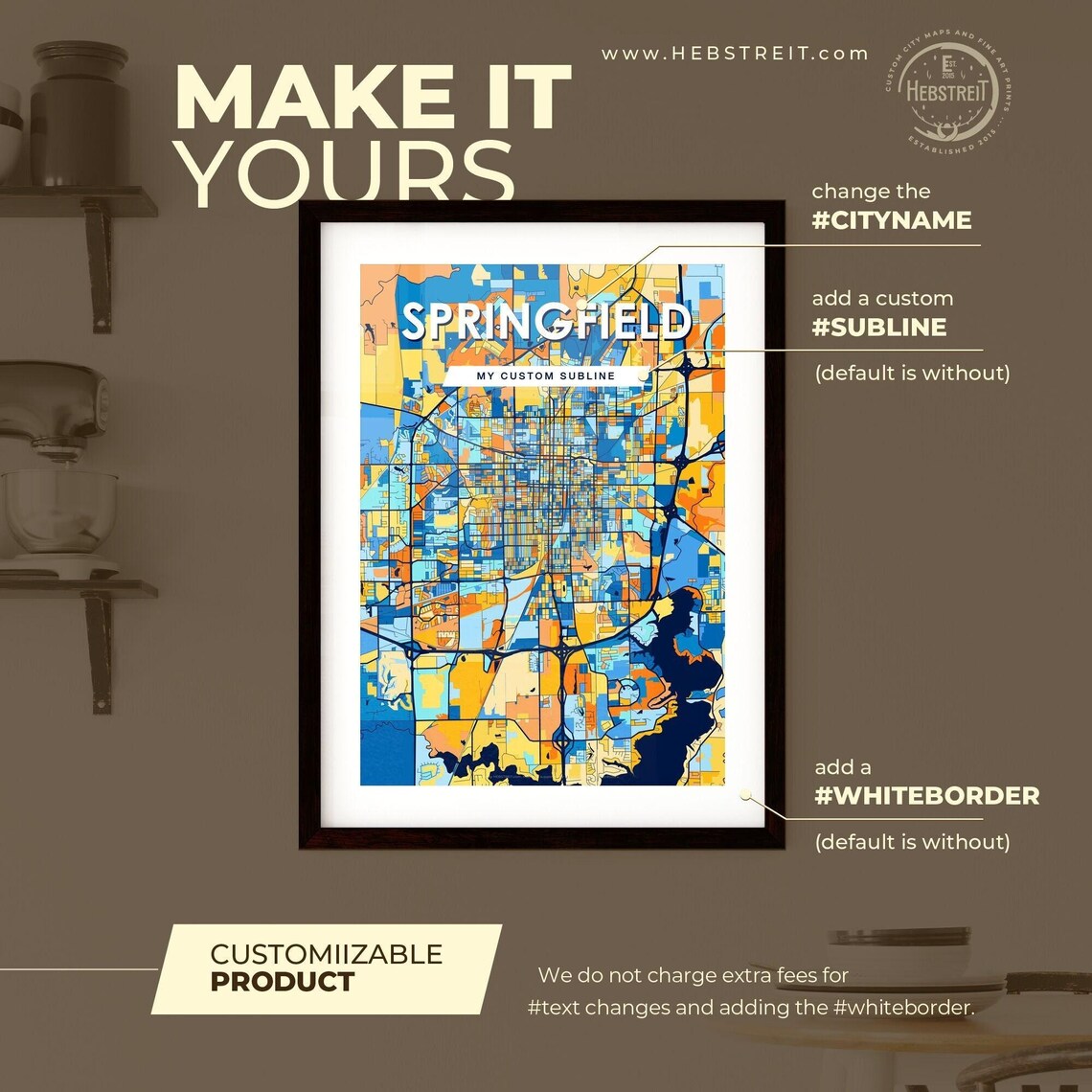 Springfield Illinois Blue Orange City Map Poster Bold Modern Street Grid Art - Image 2