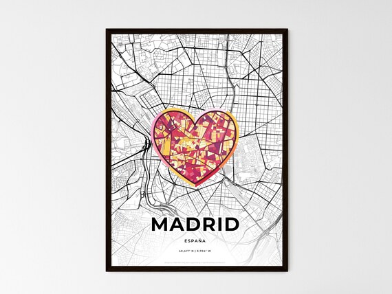 Madrid Spain Minimal City Map Colorful Heart Icon Art Poster