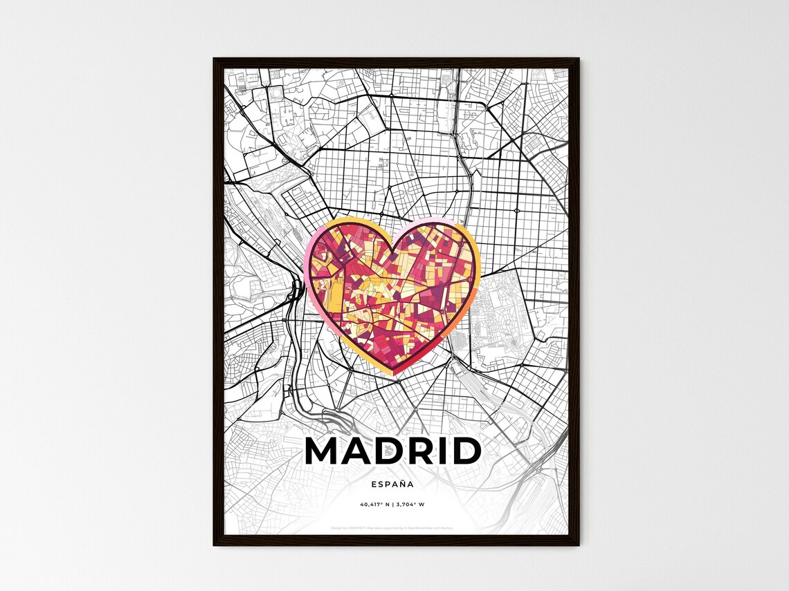 Madrid Spain Minimal City Map Colorful Heart Icon Art Poster