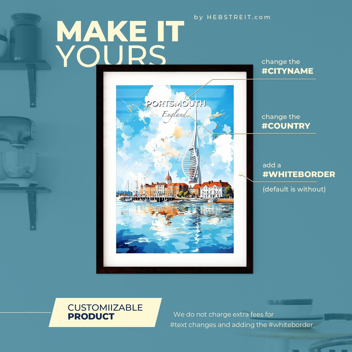 Portsmouth England Spinnaker Tower Harbor Watercolor Art Poster - Image 2