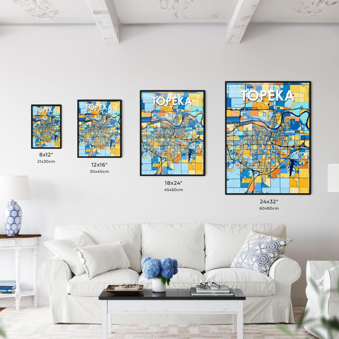 Topeka Kansas Blue Orange City Map Poster Bold Modern Street Grid Art - Image 3