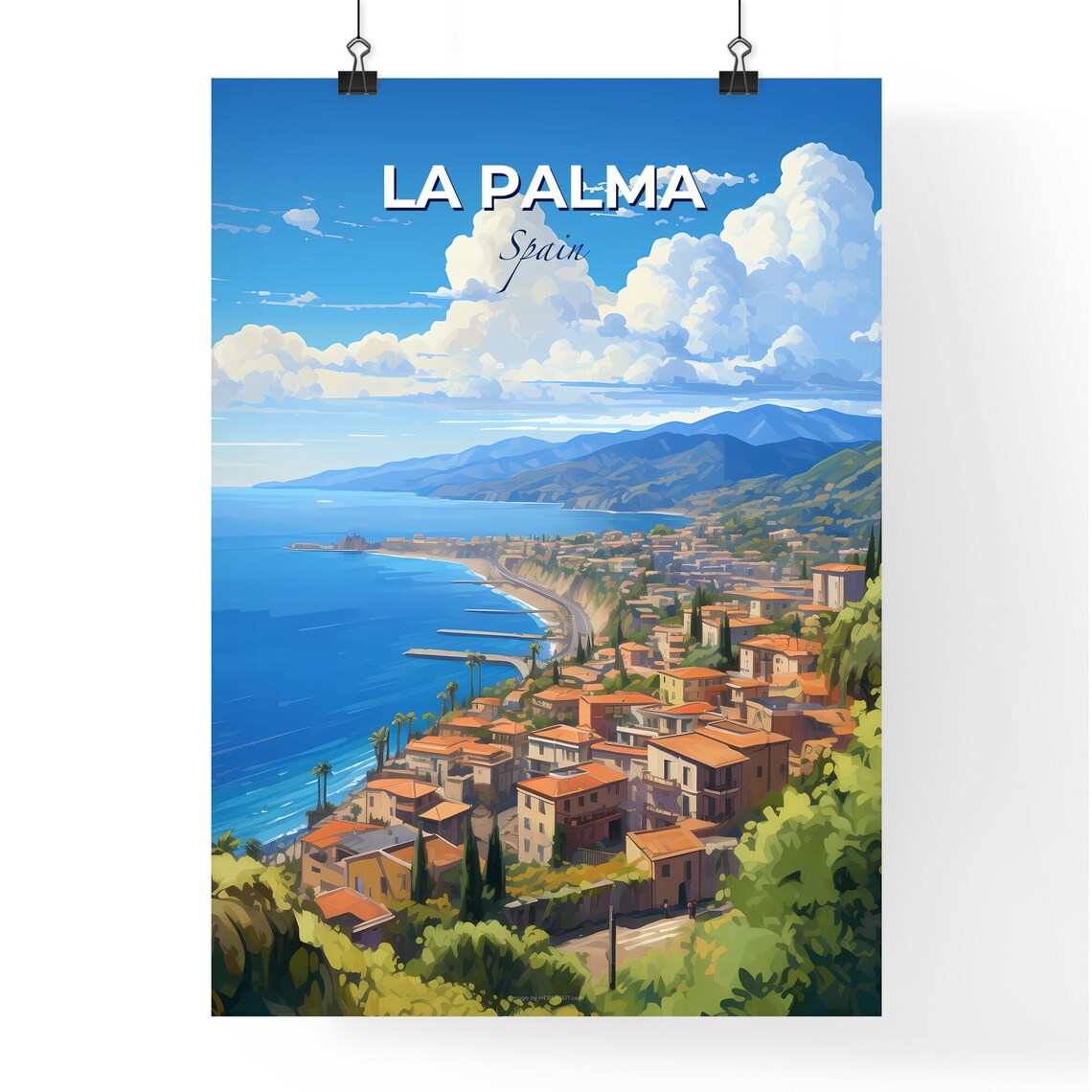 La Palma Spain Coastal Town Beach And Harbor Vista Art Poster - Image 4