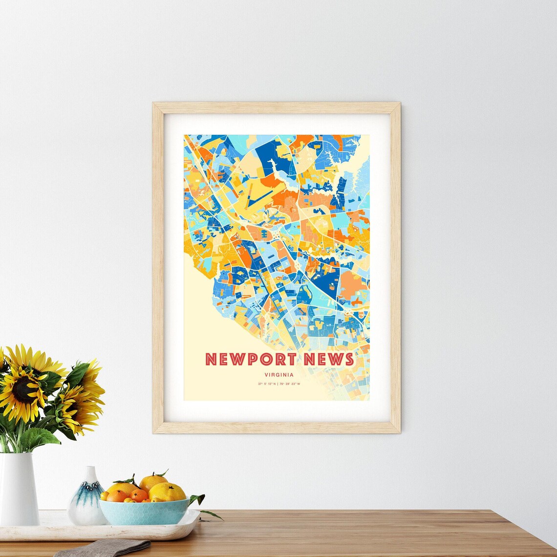 Colorful Newport News Virginia Blue Orange Fine Art Print Newport News Usa City Map Customizable Poster Print Personalized Gift - Image 2