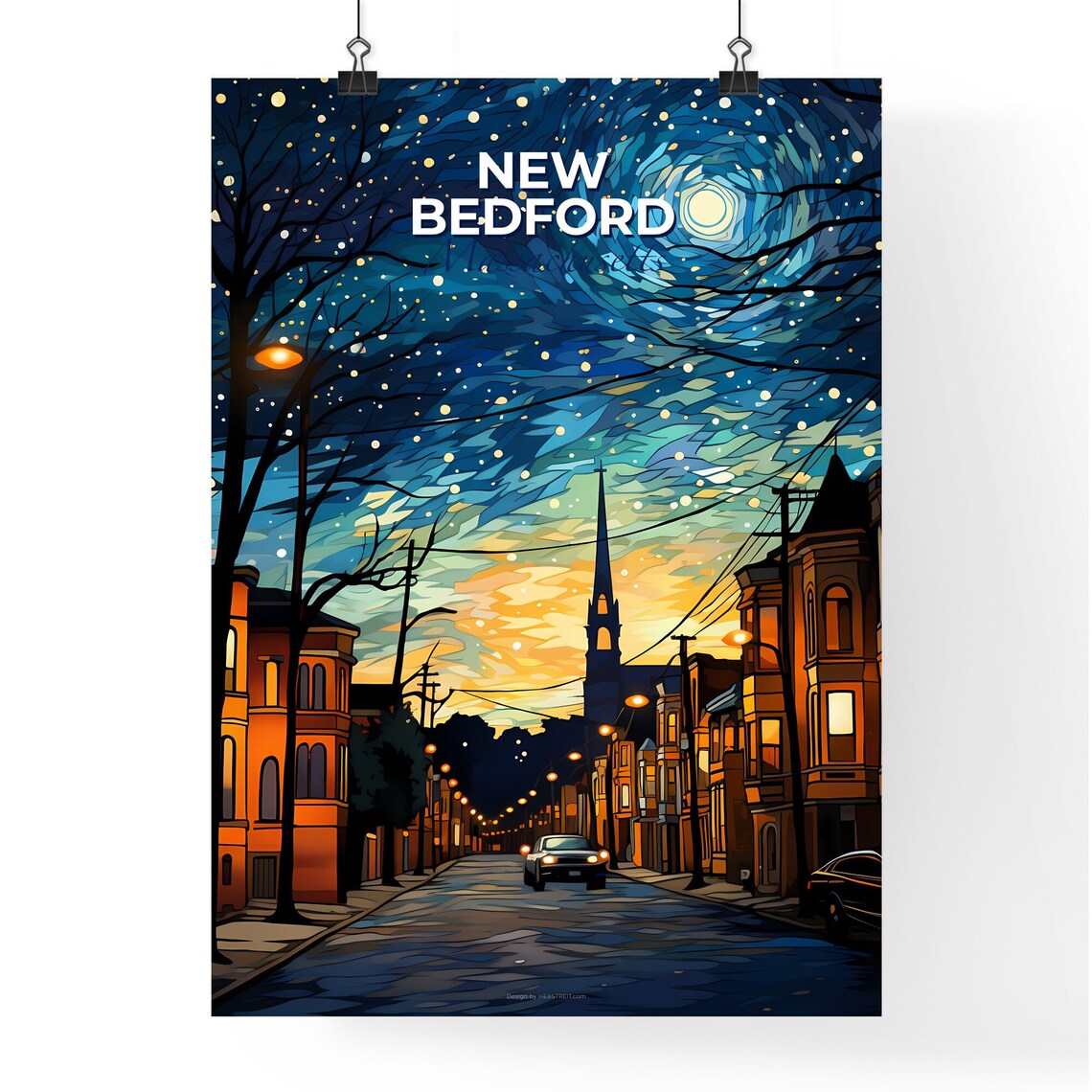 Vivid New Bedford Massachusetts Starry Night Street Art Poster - Image 4